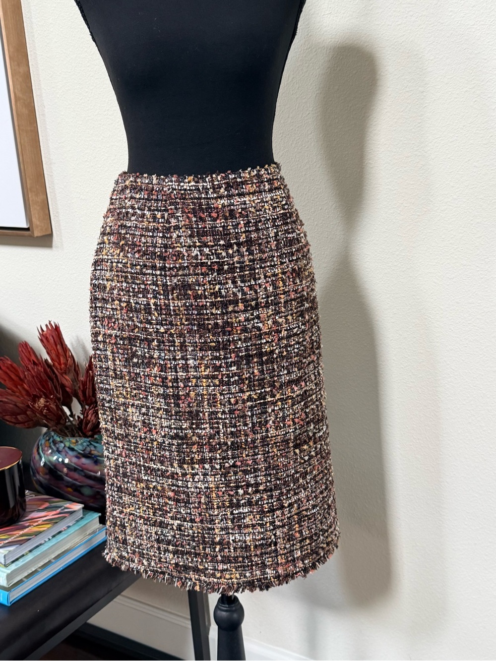 Preston & York Multicolor Tweed Midi Pencil Skirt